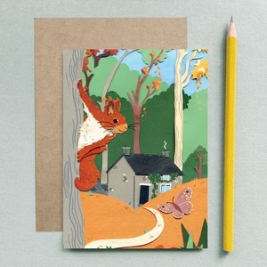Carte de voeux écureuil roux - illustration d'écureuil roux - carte de voeux animal - carte de voeux enfants - carte de voeux automne