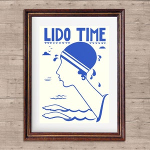 Lido Time Limited Edition Print - Swimming Pool Art - Retro Art Print - Art Deco line Art Print - Lido Print - 1920's Art