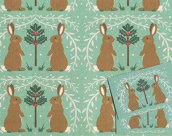Christmas Rabbit Wrapping Paper - Christmas Wrapping Paper - Recycled Wrapping Paper - Christmas Bunny Wrapping Paper