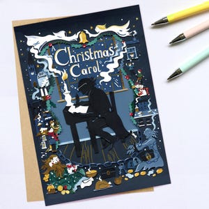 Une carte de voeux de chant de Noël, art de Charles Dickens, carte de voeux de littérature classique, carte pour amateur de lecture