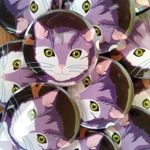 Purple Cat Badge - Tabby Cat Badge - Kitty Badge - Cat Lover Gift - Cat Present - Kitten Badge