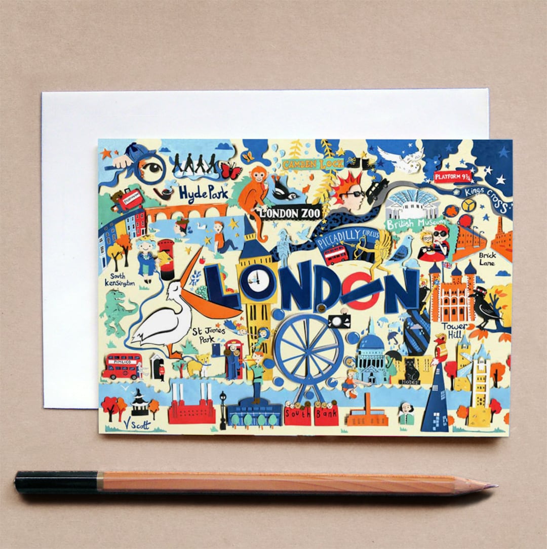 London Greeting Card London Map London Illustration Greetings From London I Love London Card