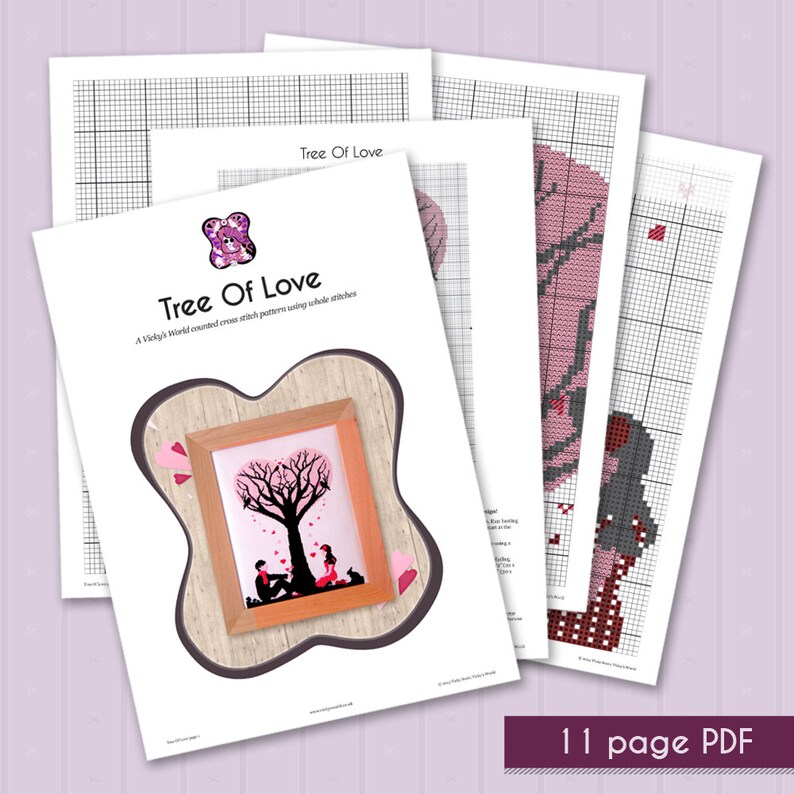 Tree Of Love Cross Stitch Pattern Modern Cross Stitch Pattern Instant Download Gift for them Valentines Cross Stitch image 3