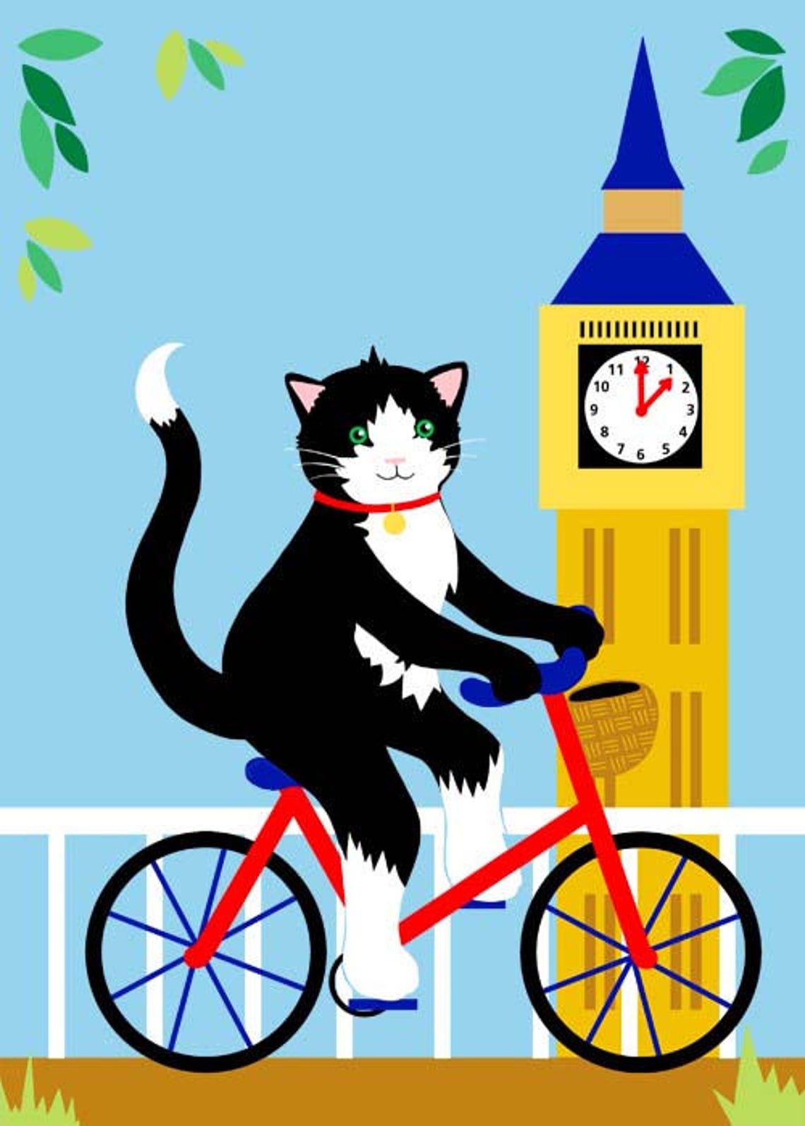 Cycling Cat Card Cat Greeting Card London Cat Greeting Etsy