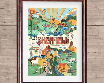 Sheffield Art Print - Sheffield Map - Map Illustration- Map for Kids - Sheffield Gift - The Outdoor City Map