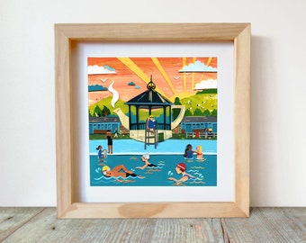 Hathersage Pool Art - Hathersage Pool Print - Hathersage Pool Illustration - Swimming Pool Print - Outdoor Swimming Art