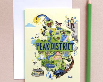 Peak District Map Greeting Card: Illustrated Paper Collage Art