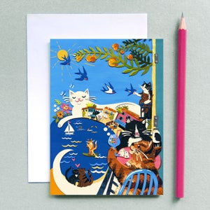 Carte de voeux Monsieur tabby cat - carte pour les amoureux des chats - carte de voeux inspirée de la France - carte d'art de voyage