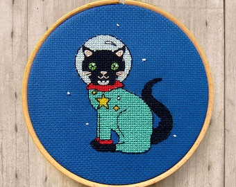 Space Cat Cross Stitch Pattern: Modern Kitty Design (Instant Download)