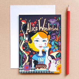 Carte de voeux d'Alice au pays des merveilles - carte de chat du Cheshire - carte de voeux d'enfants - carte d'anniversaire de filles - carte magique - art d'Alice au pays des merveilles