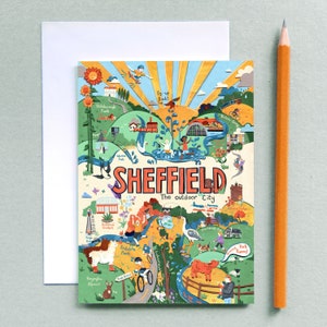 Carte de voeux de Sheffield - carte de Sheffield - illustration de carte - carte de voeux de Sheffield Parks - carte pour enfants