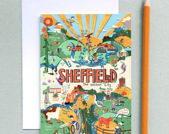 Sheffield Greeting Card - Sheffield Map - Map Illustration - Sheffield Parks Greeting Card - Map for Kids