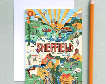 Sheffield Map Greeting Card: Illustrated Parks & Green Spaces