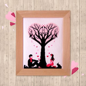 Tree Of Love Cross Stitch Pattern Modern Cross Stitch Pattern Instant Download Gift for them Valentines Cross Stitch image 1