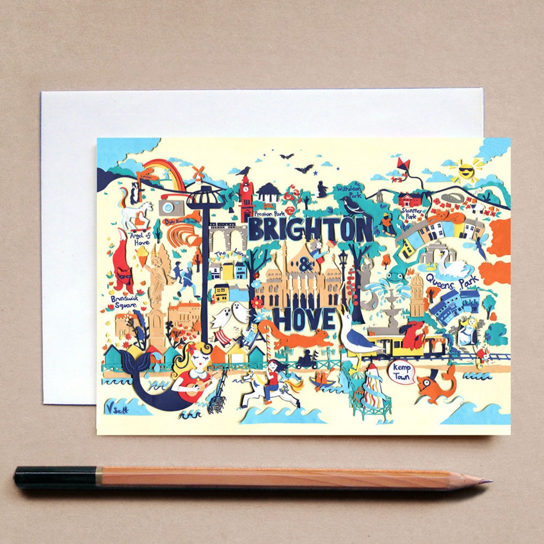 Brighton Map Brighton Art Card Brighton Illustration Map Greetings Card