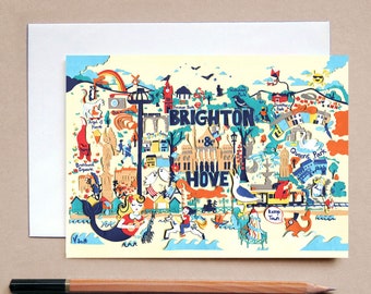 Brighton Map - Brighton Art Card - Brighton Illustration - Map Greetings Card - Brighton Greetings Card