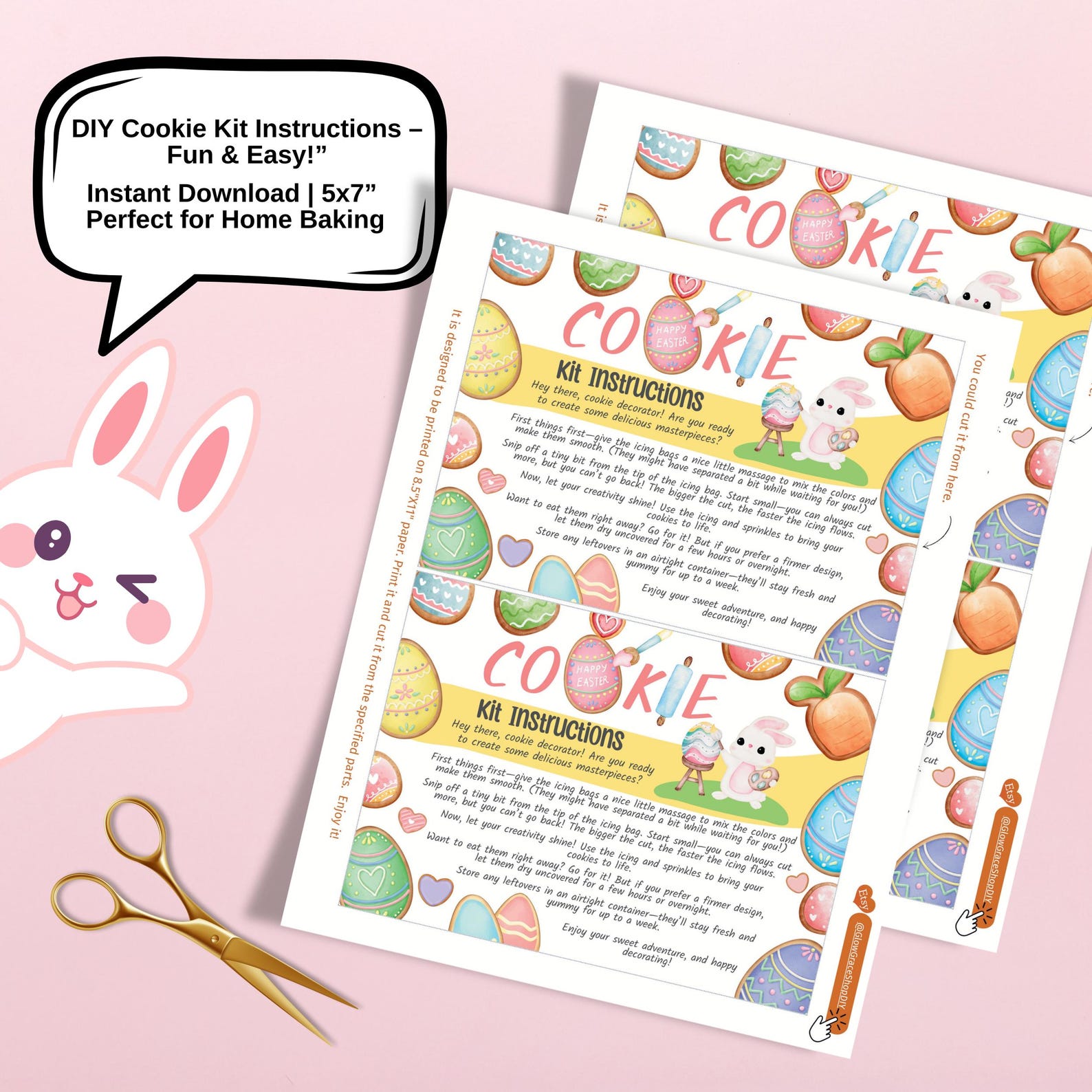 Printable DIY Cookie Kit Instructions Card, Decorate Your Own Easter ...
