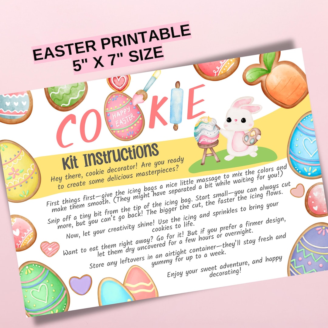 Printable DIY Cookie Kit Instructions Card, Decorate Your Own Easter ...