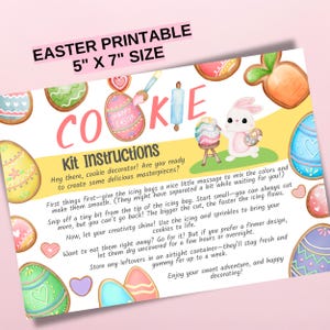 Carte d'instructions imprimable pour kit de biscuits bricolage, décorez votre propre biscuit de lapin de Pâques, sac de glaçage décoratif imprimable, emballage téléchargeable