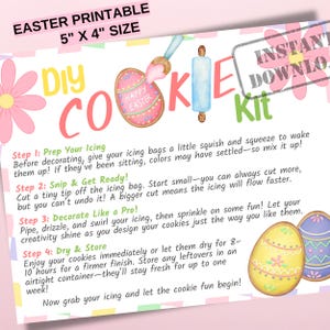 Carte d'instructions imprimable pour kit de biscuits bricolage, décorez votre propre biscuit de lapin de Pâques, sac de glaçage décoratif imprimable, emballage téléchargeable