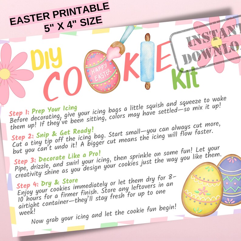 Printable DIY Cookie Kit Instructions Card, Decorate Your Own Easter ...