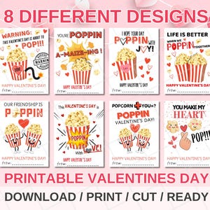 Printable Popcorn Gift Card For Valentines Day, Poppin Classroom Cards, Popcorn School Gift Tags For Valentine&#39;s Day, Instant Download