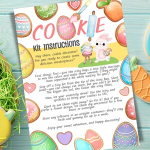 Carte d'instructions imprimable pour kit de biscuits bricolage, décorez votre propre biscuit de lapin de Pâques, sac de glaçage décoratif imprimable, emballage téléchargeable