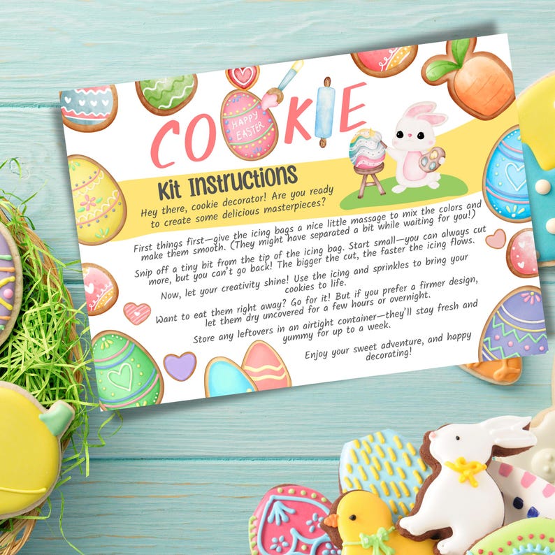 Printable DIY Cookie Kit Instructions Card, Decorate Your Own Easter ...