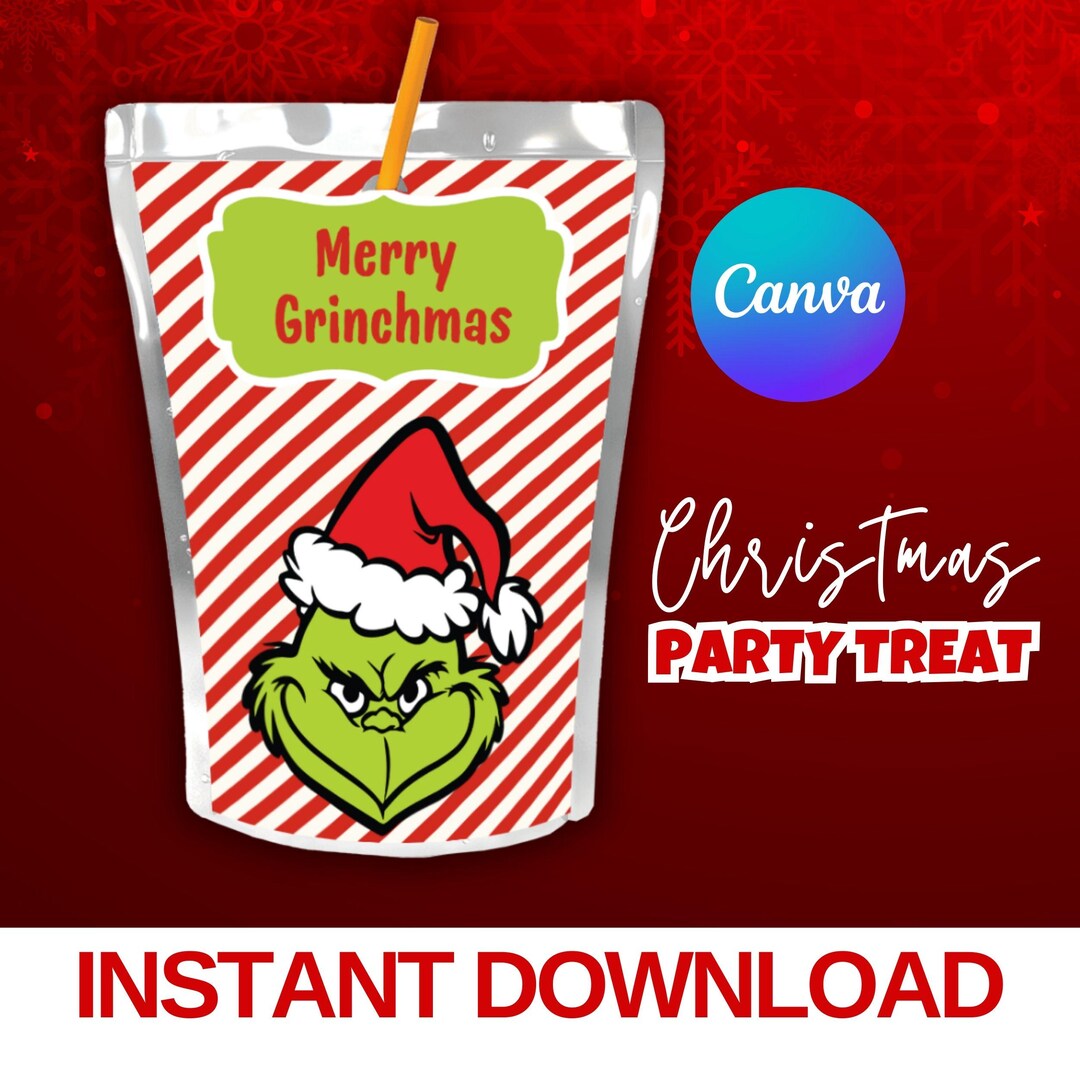Editable Grinchmas Capri Sun Wrapper Label | Holiday Juice Pouch ...