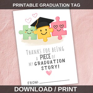 Personalisierte Graduierung Danke Geschenkanhänger Label, bearbeitbare niedliche Puzzles Klasse von 2025 Congrats Grad Favor Tag, DRUCKBARER DOWNLOAD