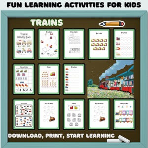 幼児向け電車アクティビティブック：就学前学習ゲーム（45ページ）（PDFダウンロード）