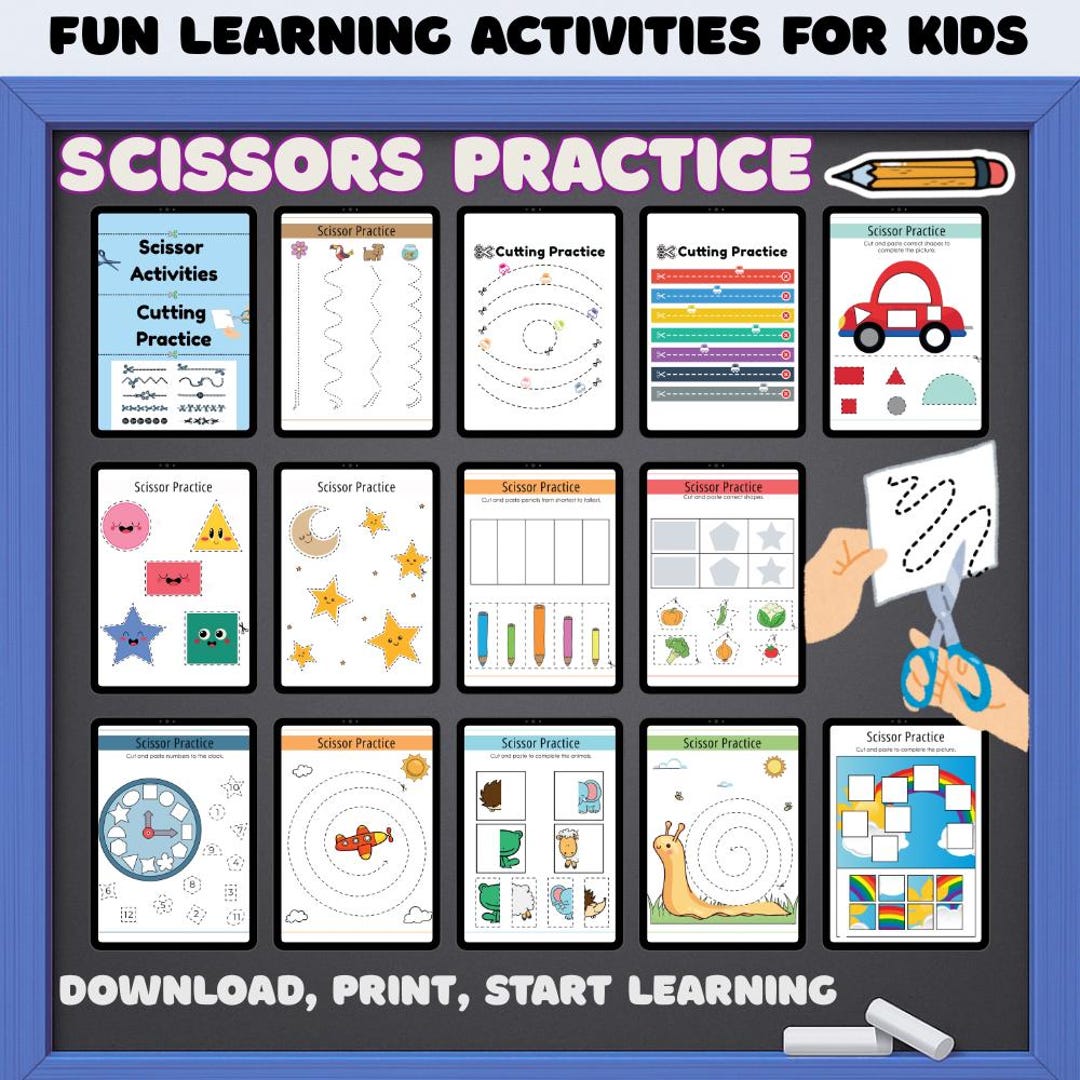 Scissors Practice Activity Book: Fine Motor Skills Worksheets (PDF ...