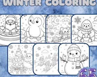 Winter Coloring Pages for Kids – Cute Winter Animals & Holiday Scenes, Preschool Coloring Worksheets (65 Pages, 3 PDF Files)