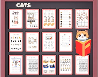 Libro de actividades sobre gatos: Fichas de aprendizaje preescolar (45 páginas, descarga PDF imprimible)