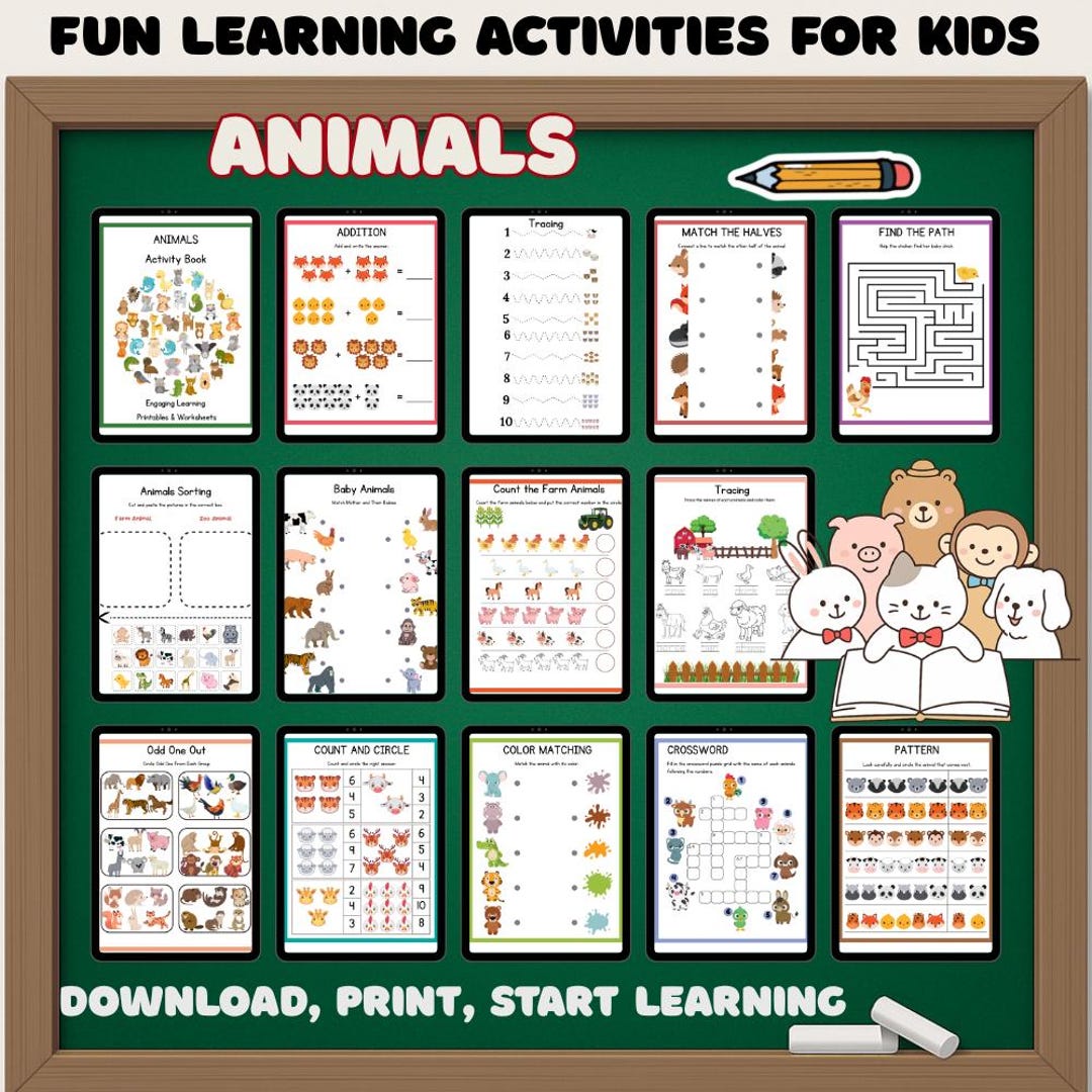 Animals Activity Book for Kids - Printable Preschool Worksheets ...