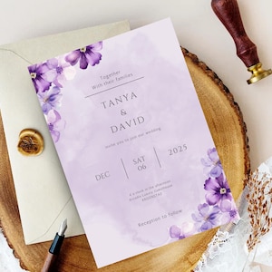 Purple Floral Wedding Invitation Set | 5-Piece Editable Template Bundle | Digital Download for Canva | Elegant Wedding Stationery