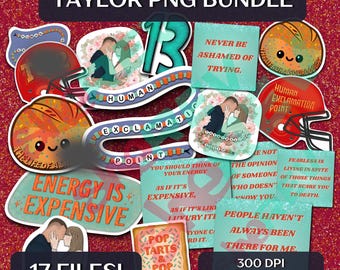 17 Taylor PNG Bundle Taylor Download Printable Stickers Digital Art Pop Star Hand Drawn Designs Music Theme Xmas Tags DTF Christmas Gift