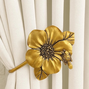 Set Of 2 Curtain Hook Tiebacks - Decorative Rose Tie Back Holders - Wall Mount Curtain Holder - Gold, Silver, White, Antique