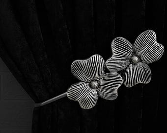 Alzapaños florales para cortinas (juego de 2) - Estilo vintage - Dorado, plateado, antiguo, blanco