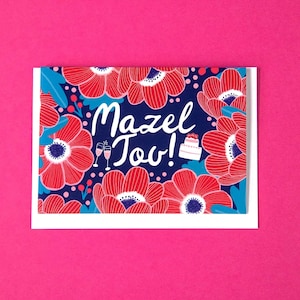 Mazel Tov Wedding Card – Jewish Celebration Card with Flowers | Engagement, Anniversary, or Simcha | A6 Blank Card | Oy Vey Crafts