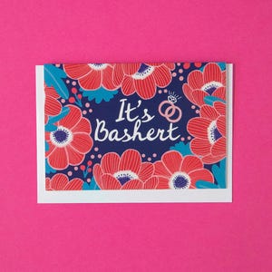 It’s Bashert Wedding, Anniversary, or Valentine&#39;s Day Card – His & Hers Rings with Red Anemone Flowers – Jewish Love Greeting Card