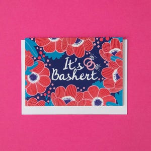 It’s Bashert LGBTQ Couple Rings – Wedding, Anniversary, or Valentine&#39;s Card with Red Anemones – Lesbian Engagement or Love Greeting Card