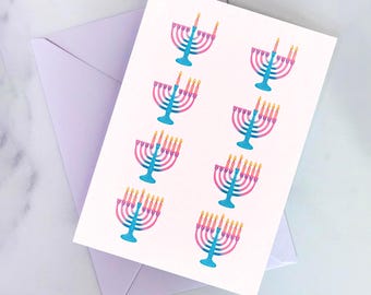 8 Nights of Lights Hanukkah Menorah Chanukah Holiday Greeting Card | Blank Inside