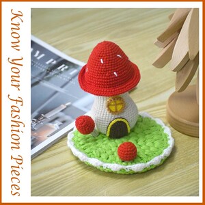 Crochet Mushroom Phone Stand, Cottagecore Desk Decor, Handmade