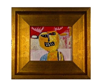 Reindeer Painting #81 - created 2017. One of a kind, elegantly framed, small original oil painting on canvas by Brad Nack