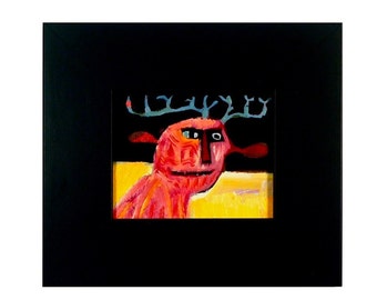 Reindeer Painting #28 - created 2015.  Elegantly framed, small original oil painting on canvas by Brad Nack