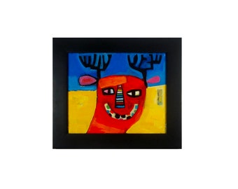 2022 #13- 8x10 inch Reindeer Painting - Elegantly framed, small original oil painting on canvas by Brad Nack