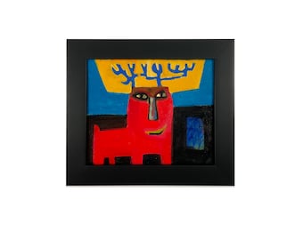 2022 #56- 8x10 inch Reindeer Painting - Elegantly framed, small original oil painting on canvas by Brad Nack