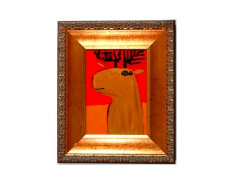 Reindeer Painting #23 - created 2022. Elegantly framed, small original oil painting on canvas by Brad Nack