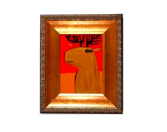 2022 #23 Reindeer Painting - Elegantly framed, small original oil painting on canvas by Brad Nack